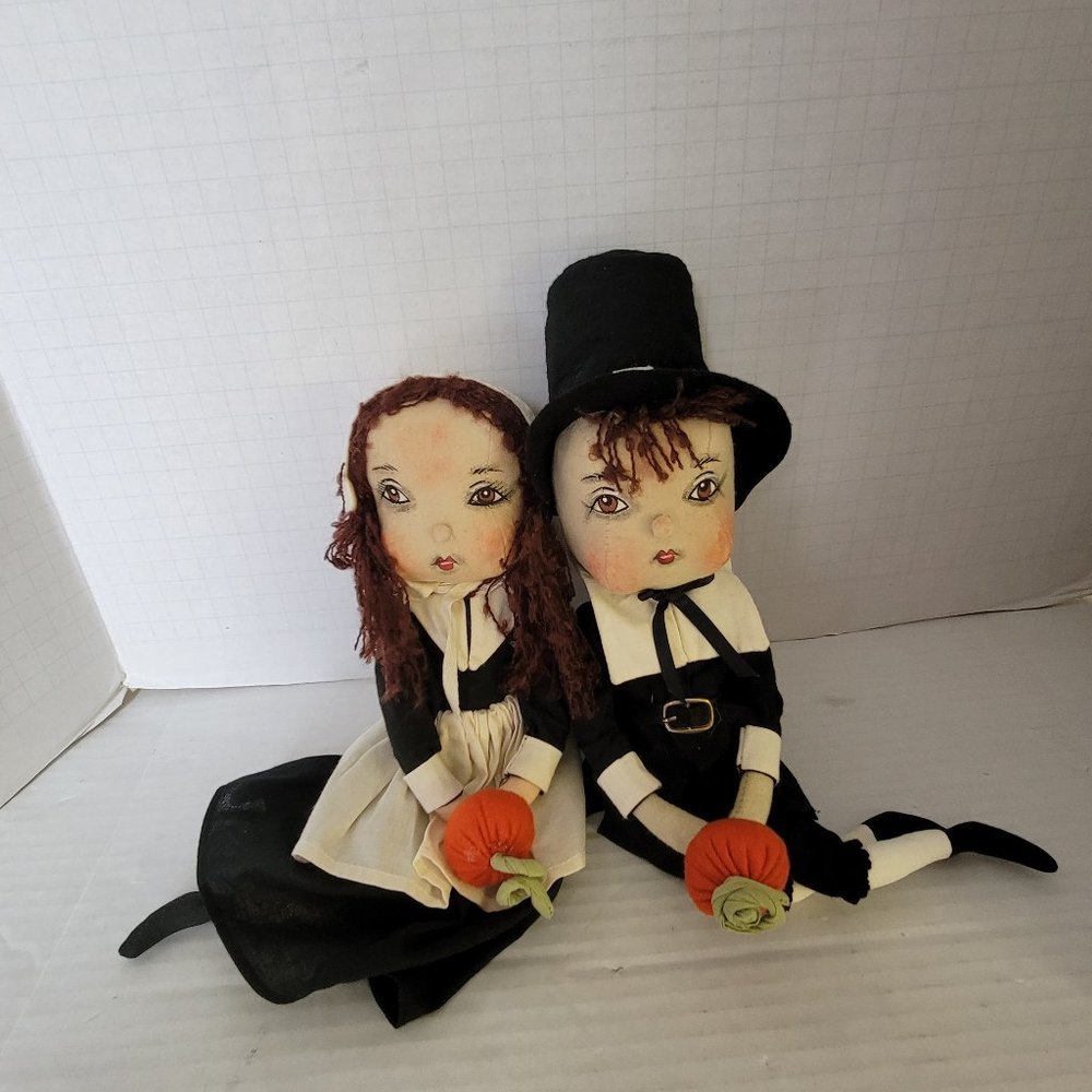 Artist Joe Spencer Pair Pilgrim Adam Eve Doll Figure Set Thanksgiving Boy Girl